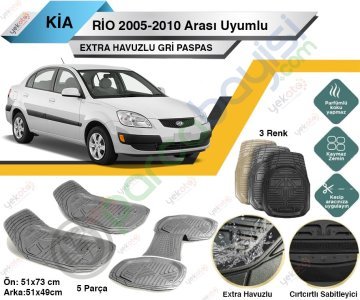 Kia Rio 2005-2010 Arası Uyumlu Extra Havuzlu Kesilebilir Gri Paspas