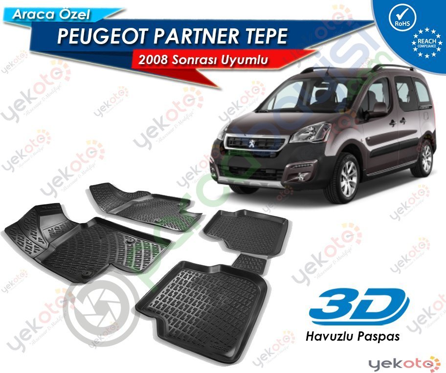 Peugeot Partner Tepe 2008 Sonrası Uyumlu Araca Özel 3D Havuzlu Paspas