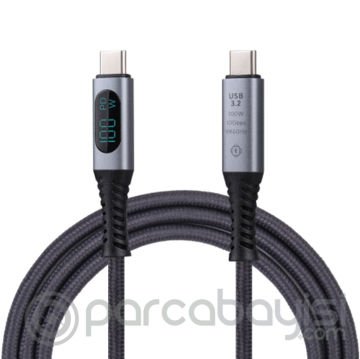 Ally USB. 3.2 100W Type-C to Type-C Dijital Göstergeli 8K Görüntü-Data ve Hızlı Şarj Kablosu 1m
