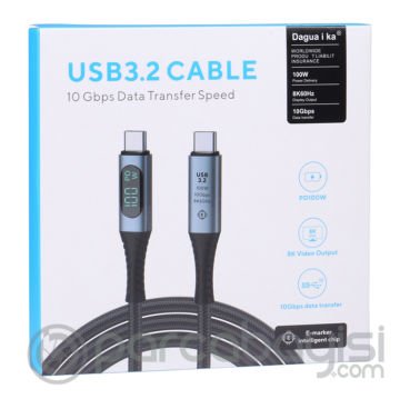 Ally USB. 3.2 100W Type-C to Type-C Dijital Göstergeli 8K Görüntü-Data ve Hızlı Şarj Kablosu 1m