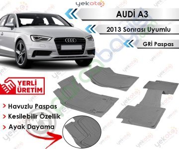 Audi A3 2013 Sonrası Uyumlu Havuzlu Kesilebilir Gri Paspas