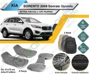 Kia Sorento 2009 Sonrası Uyumlu Extra Havuzlu Kesilebilir Gri Paspas