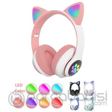 ALLY 23M Kedi Kulak Kulaküstü Bluetooth 5.0 Kablosuz Kulaklık Led Işıklı