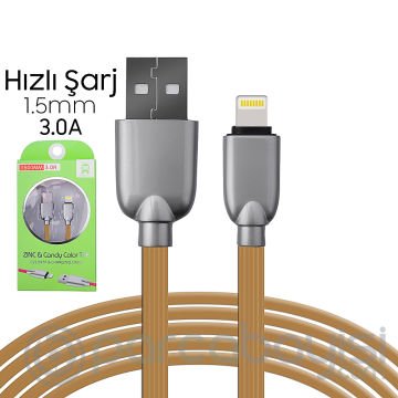 Ally İphone,5s,6s,7,8,8 Plus Zinc Alloy Dayanıklı 3.0a 1.5mm Usb Kablo