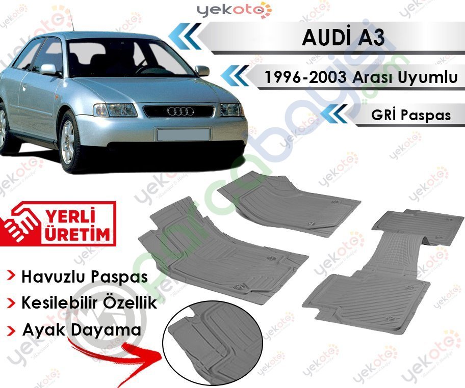 Audi A3 1996-2003 Arası Uyumlu Havuzlu Kesilebilir Gri Paspas