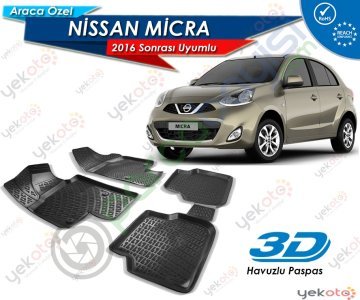 Nissan Micra 2016 Sonrası Uyumlu Araca Özel 3D Havuzlu Paspas