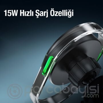 Ally 15W Klima Araç Havalandırma Bölmesi Manyetik Şeffaf Kablosuz Araç Şarj Telefon Tutucu