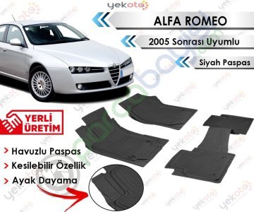 Alfa Romeo 2005 Sonrası Uyumlu Havuzlu Kesilebilir Siyah Paspas