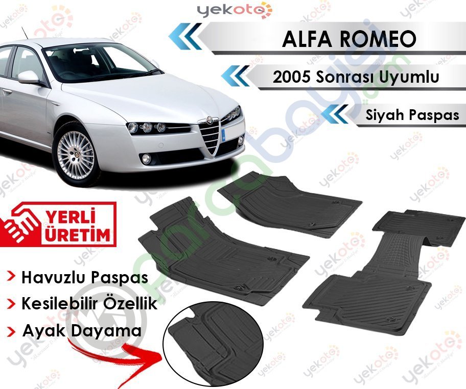 Alfa Romeo 2005 Sonrası Uyumlu Havuzlu Kesilebilir Siyah Paspas