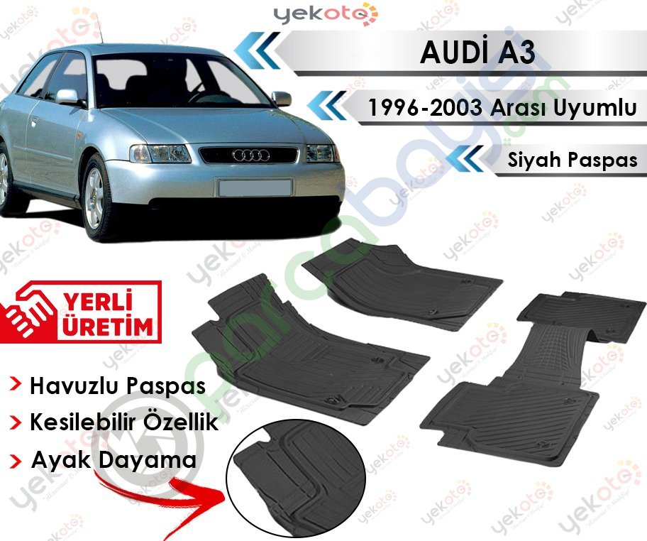 Audi A3 1996-2003 Arası Uyumlu Havuzlu Kesilebilir Siyah Paspas