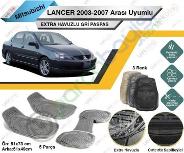 Mitsubishi Lancer 2003-2007 Arası Uyumlu Extra Havuzlu Kesilebilir Gri Paspas