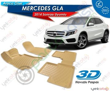 Mercedes Gla 2014 Sonrası Uyumlu Bej Araca Özel 3D Havuzlu Paspas