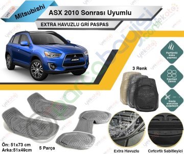 Mitsubishi Asx 2010 Sonrası Uyumlu Extra Havuzlu Kesilebilir Gri Paspas
