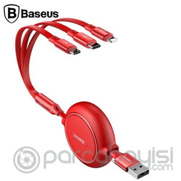 Baseus Golden Loop Kızaklı 3İN1 Usb Type C-İPhone Ve Mikro Usb kablo Şarj