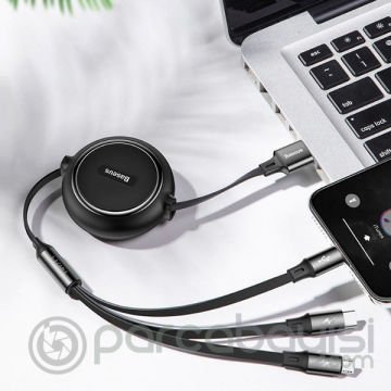 Baseus Golden Loop Kızaklı 3İN1 Usb Type C-İPhone Ve Mikro Usb kablo Şarj