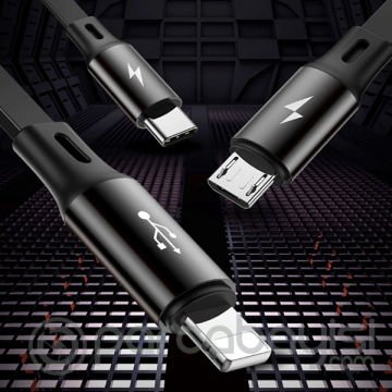 Baseus Golden Loop Kızaklı 3İN1 Usb Type C-İPhone Ve Mikro Usb kablo Şarj