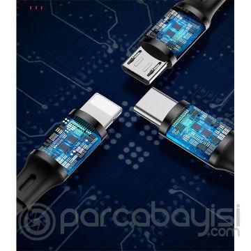 Baseus Golden Loop Kızaklı 3İN1 Usb Type C-İPhone Ve Mikro Usb kablo Şarj