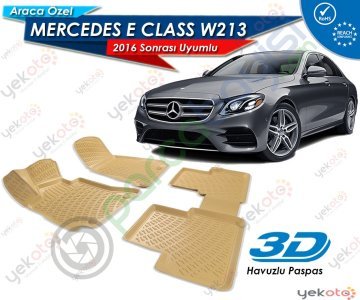 Mercedes E W213 2016 Sonrası Uyumlu Bej Araca Özel 3D Havuzlu Paspas
