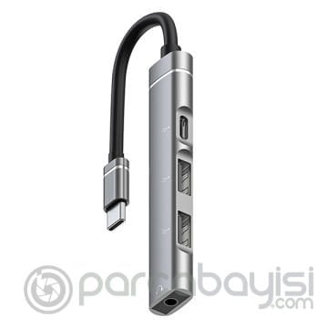 ALLY 4in1 Type-C+3.5mm+USB Girişli Çoğaltıcı Adaptör Çevirici Hub