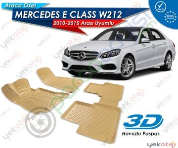 Mercedes E W212 2010-2015 Arası Uyumlu Bej Araca Özel 3D Havuzlu Paspas