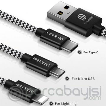 DUX DUCIS 3in1 Usb Type C-İPhone Ve Mikro Kopmaz Usb kablo Hızlı Şarj