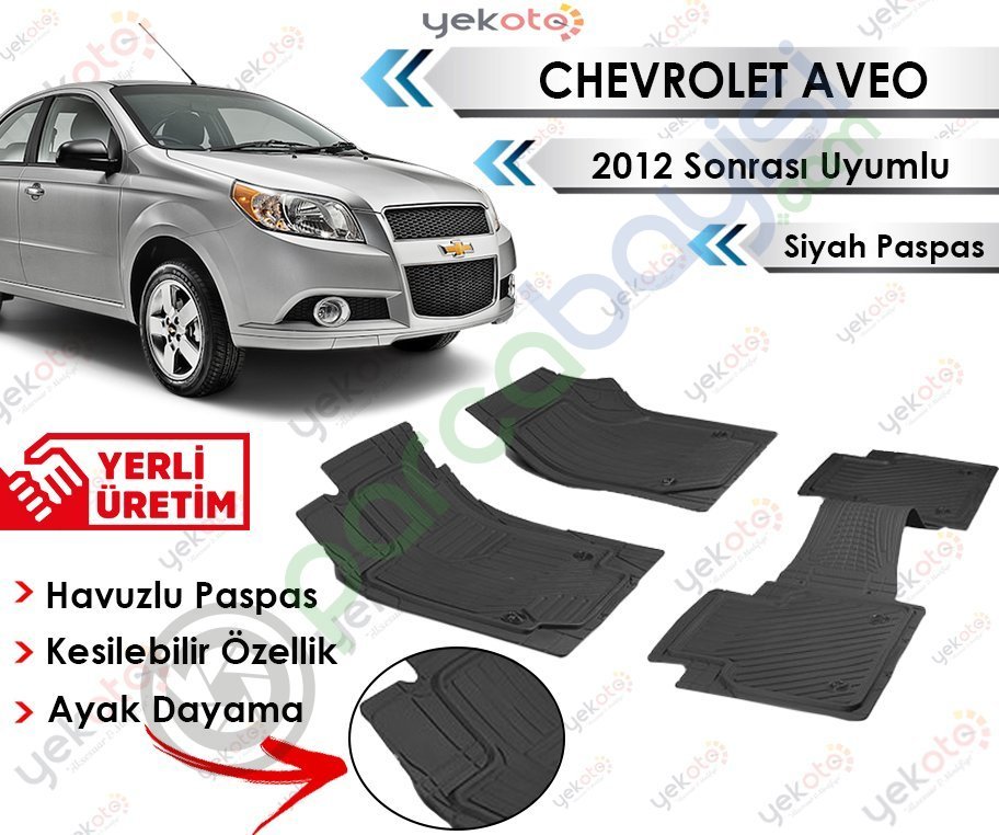 Chevrolet Aveo 2012 Sonrası Uyumlu Havuzlu Kesilebilir Siyah Paspas