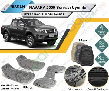 Nissan Navara 2005 Sonrası Uyumlu Extra Havuzlu Kesilebilir Gri Paspas