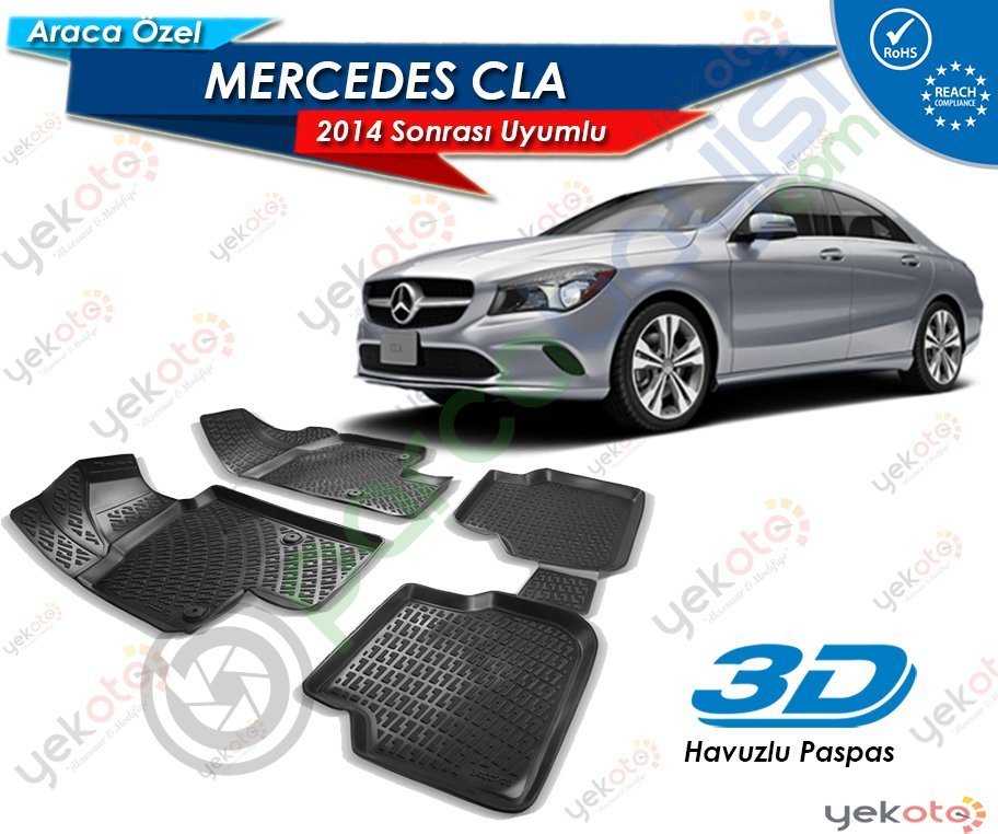Mercedes Cla 2014 Sonrası Uyumlu Bej Araca Özel 3D Havuzlu Paspas