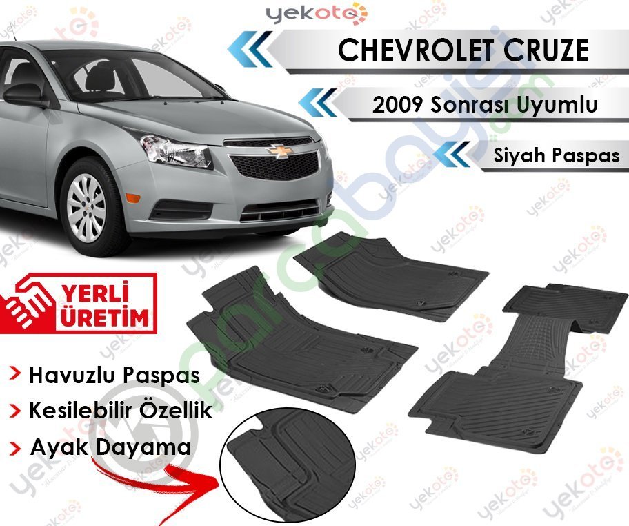 Chevrolet Cruze 2009 Sonrası Uyumlu Havuzlu Kesilebilir Siyah Paspas