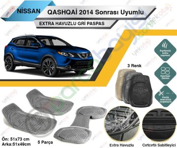Nissan Qashqai 2014 Sonrası Uyumlu Extra Havuzlu Kesilebilir Gri Paspas