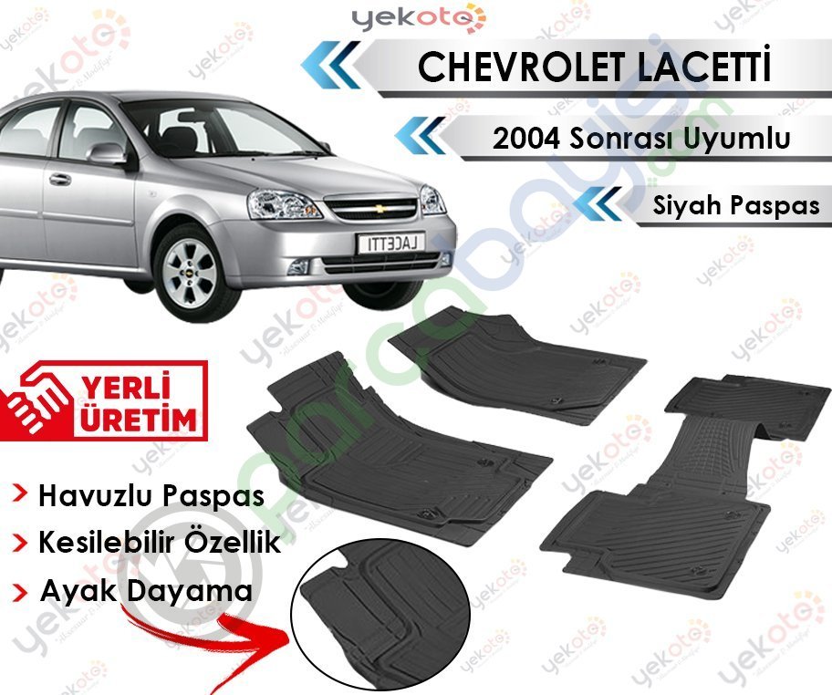 Chevrolet Lacetti 2004 Sonrası Uyumlu Havuzlu Kesilebilir Siyah Paspas