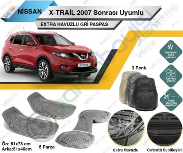 Nissan X-Trail 2007 Sonrası Uyumlu Extra Havuzlu Kesilebilir Gri Paspas