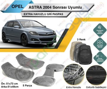Opel Astra 2004 Sonrası Uyumlu Extra Havuzlu Kesilebilir Gri Paspas