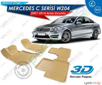 Mercedes C W204 2007-2014 Arası Uyumlu Bej Araca Özel 3D Havuzlu Paspas