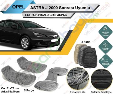 Opel Astra J 2009 Sonrası Uyumlu Extra Havuzlu Kesilebilir Gri Paspas