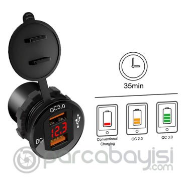 ALLY QC 3.0 Motosiklet Araba Dual USB Şarj Soket LED Voltmetre Paneli 60cm