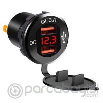 ALLY QC 3.0 Motosiklet Araba Dual USB Şarj Soket LED Voltmetre Paneli 60cm