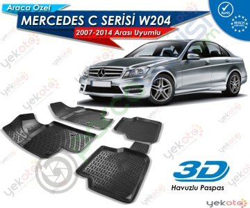 Mercedes C W204 2007-2014 Arası Uyumlu Araca Özel 3D Havuzlu Paspas