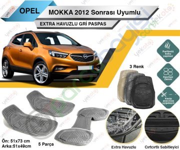 Opel Mokka 2012 Sonrası Uyumlu Extra Havuzlu Kesilebilir Gri Paspas