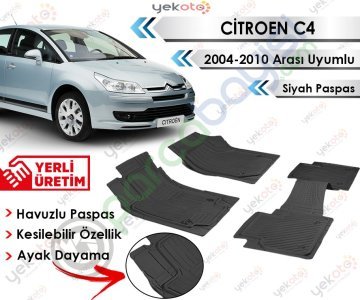 Citroen C4 2004-2010 Arası Uyumlu Havuzlu Kesilebilir Siyah Paspas