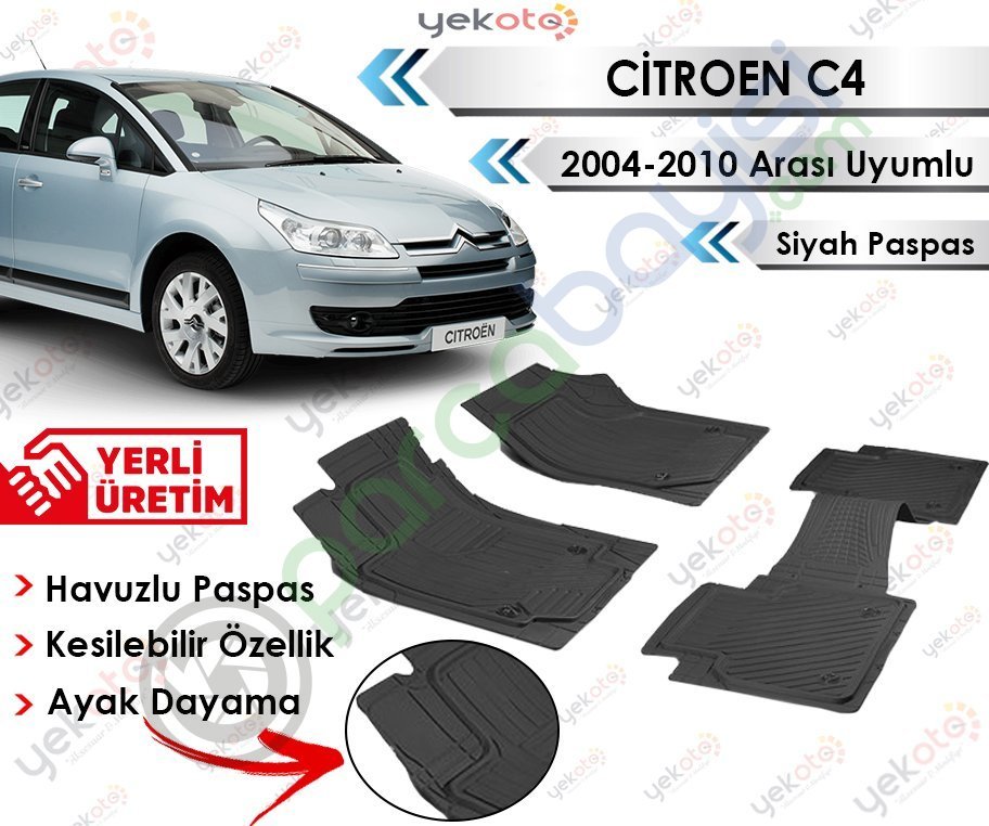 Citroen C4 2004-2010 Arası Uyumlu Havuzlu Kesilebilir Siyah Paspas