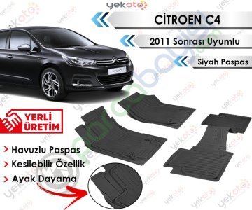 Citroen C4 2011 Sonrası Uyumlu Havuzlu Kesilebilir Siyah Paspas