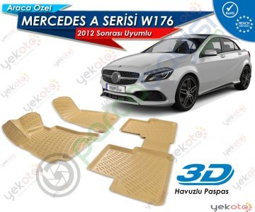 Mercedes A W176 2012 Sonrası Uyumlu Bej Araca Özel 3D Havuzlu Paspas