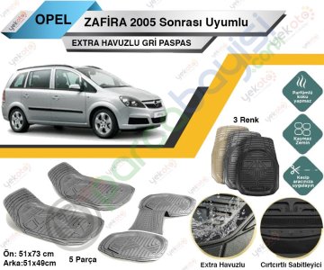 Opel Zafira 2005 Sonrası Uyumlu Extra Havuzlu Kesilebilir Gri Paspas