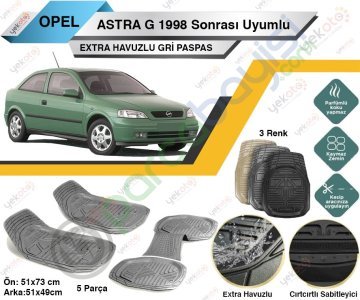 Opel Astra G 1998 Sonrası Uyumlu Extra Havuzlu Kesilebilir Gri Paspas