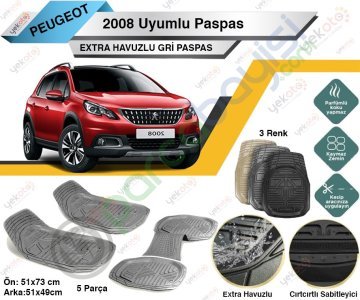 Peugeot 2008 Uyumlu Extra Havuzlu Kesilebilir Gri Paspas