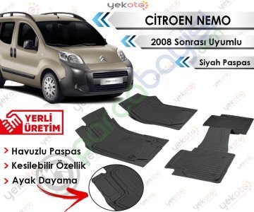 Citroen Nemo 2008 Sonrası Uyumlu Havuzlu Kesilebilir Siyah Paspas