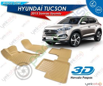 Hyundai Tuscon 2015 Sonrası Uyumlu Bej Araca Özel 3D Havuzlu Paspas