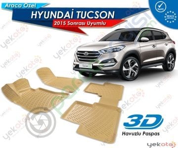Hyundai Tuscon 2015 Sonrası Uyumlu Bej Araca Özel 3D Havuzlu Paspas