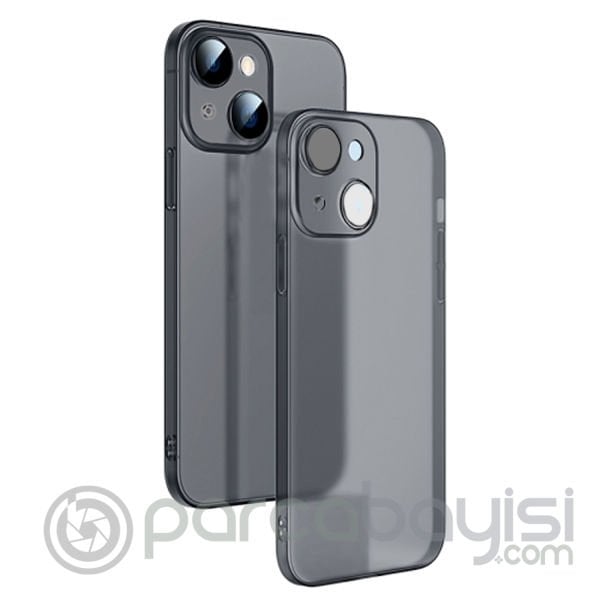 Ally iPhone 14 6.1inch Frosted Glass Şeffaf Kamera Korumalı Kılıf